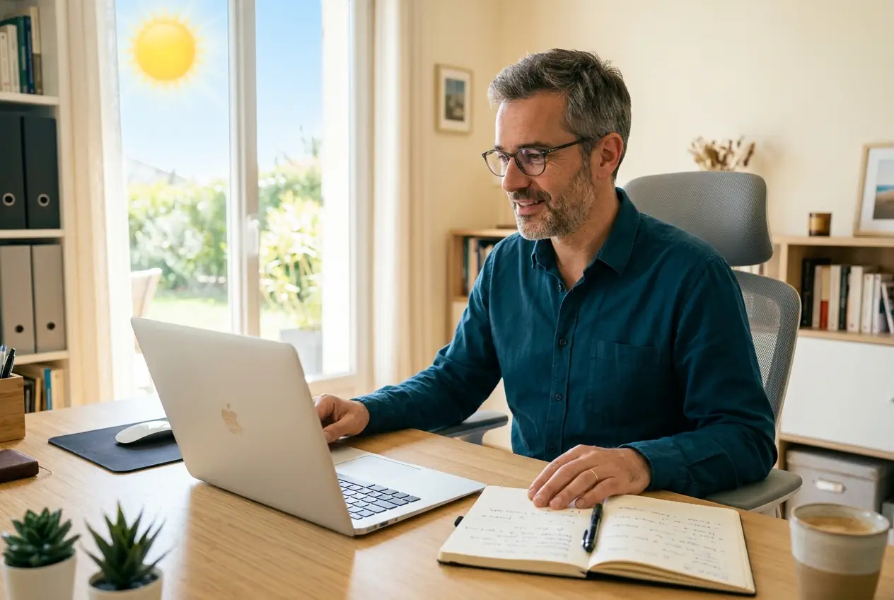 Jérôme en séance de coaching en visio depuis son bureau